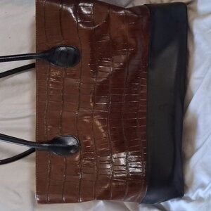 Brown Crocodile-Embossed Tote Bag